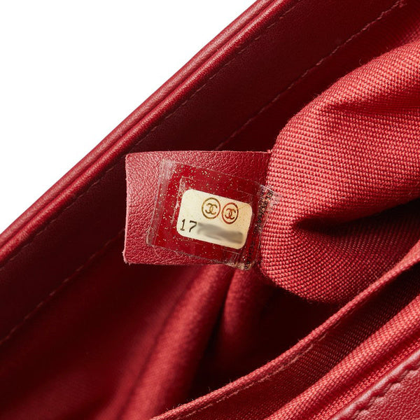 シャネル ココマーク ボーイシャネル25 斜め掛け チェーン ショルダーバッグ レッド ラムスキン レディース CHANEL 【中古】