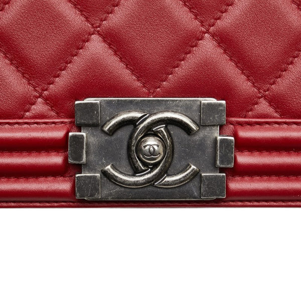 シャネル ココマーク ボーイシャネル25 斜め掛け チェーン ショルダーバッグ レッド ラムスキン レディース CHANEL 【中古】