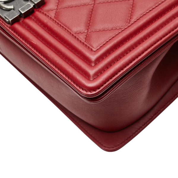 シャネル ココマーク ボーイシャネル25 斜め掛け チェーン ショルダーバッグ レッド ラムスキン レディース CHANEL 【中古】