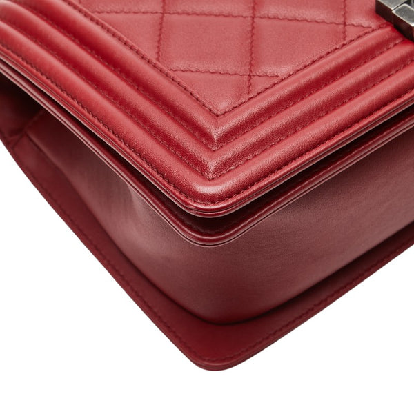 シャネル ココマーク ボーイシャネル25 斜め掛け チェーン ショルダーバッグ レッド ラムスキン レディース CHANEL 【中古】