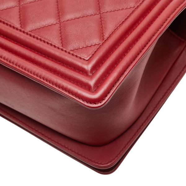 シャネル ココマーク ボーイシャネル25 斜め掛け チェーン ショルダーバッグ レッド ラムスキン レディース CHANEL 【中古】