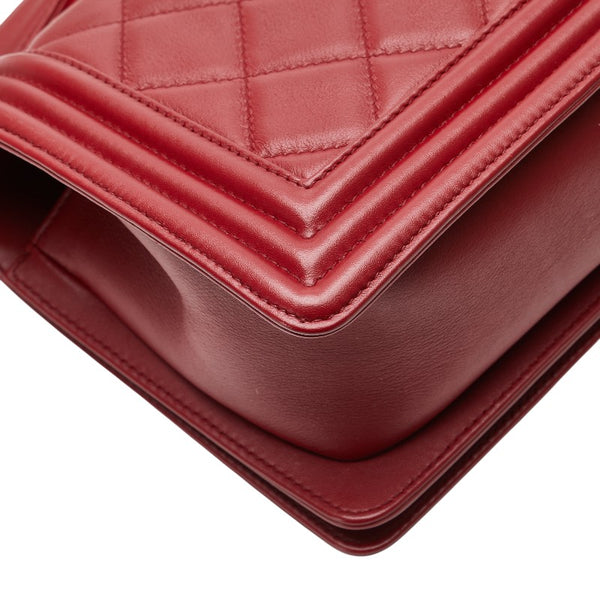 シャネル ココマーク ボーイシャネル25 斜め掛け チェーン ショルダーバッグ レッド ラムスキン レディース CHANEL 【中古】