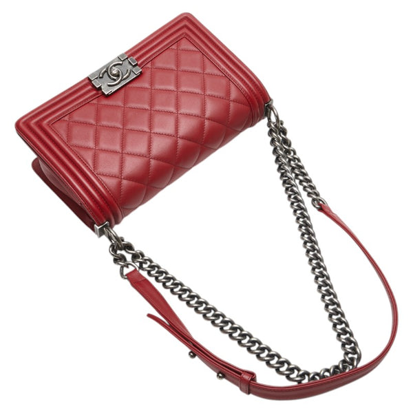 シャネル ココマーク ボーイシャネル25 斜め掛け チェーン ショルダーバッグ レッド ラムスキン レディース CHANEL 【中古】