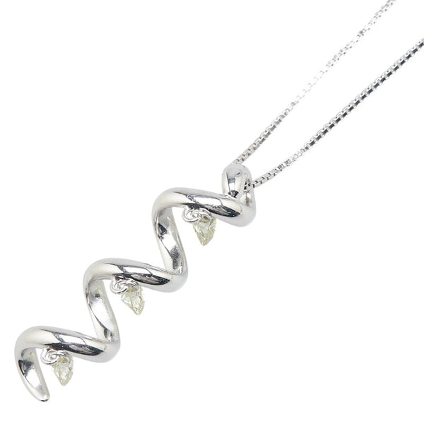 K18WG ホワイトゴールド ダイヤ0.51ct スパイラル ペンダントネックレス レディース 【中古】
