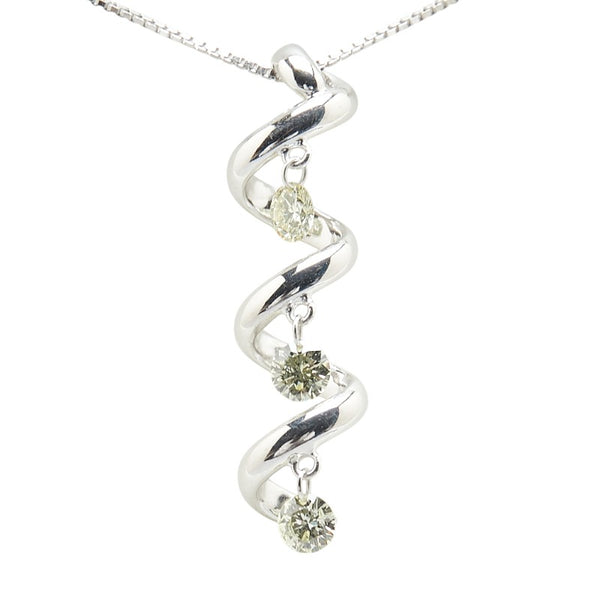 K18WG ホワイトゴールド ダイヤ0.51ct スパイラル ペンダントネックレス レディース 【中古】