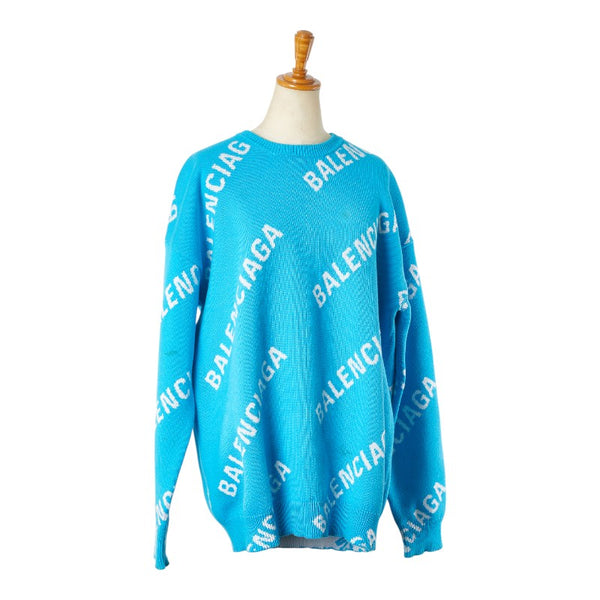 バレンシアガ ロゴ ニット サイズ:XS 625329 ブルー ホワイト コットン ウール メンズ BALENCIAGA 【中古】
