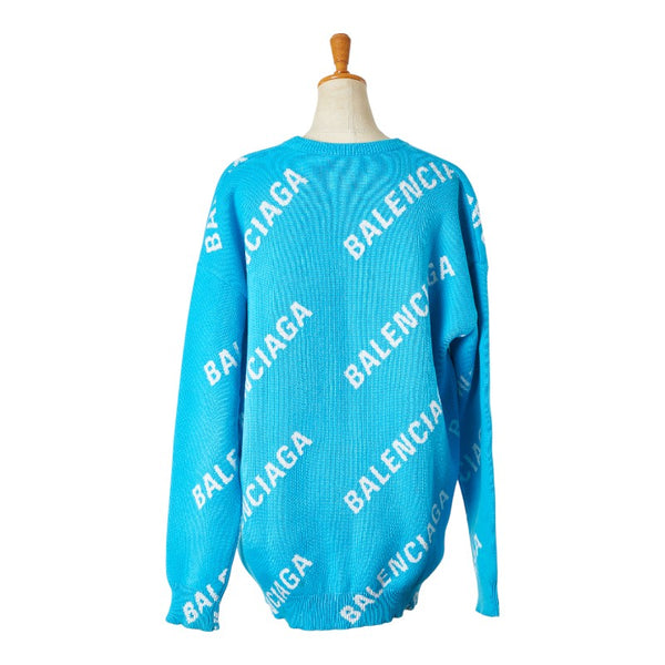 バレンシアガ ロゴ ニット サイズ:XS 625329 ブルー ホワイト コットン ウール メンズ BALENCIAGA 【中古】