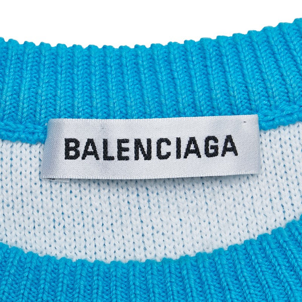 バレンシアガ ロゴ ニット サイズ:XS 625329 ブルー ホワイト コットン ウール メンズ BALENCIAGA 【中古】