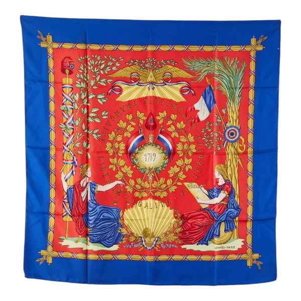 エルメス カレ90 1789 LIBERTE EGALITE FRATERNITE REPUBLIQUE FRANCAISE 1789年フランス革命を記念して スカーフ ブルー マルチカラー シルク レディース HERMES 【中古】
