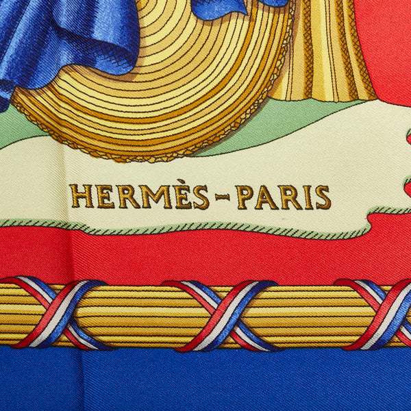 エルメス カレ90 1789 LIBERTE EGALITE FRATERNITE REPUBLIQUE FRANCAISE 1789年フランス革命を記念して スカーフ ブルー マルチカラー シルク レディース HERMES 【中古】
