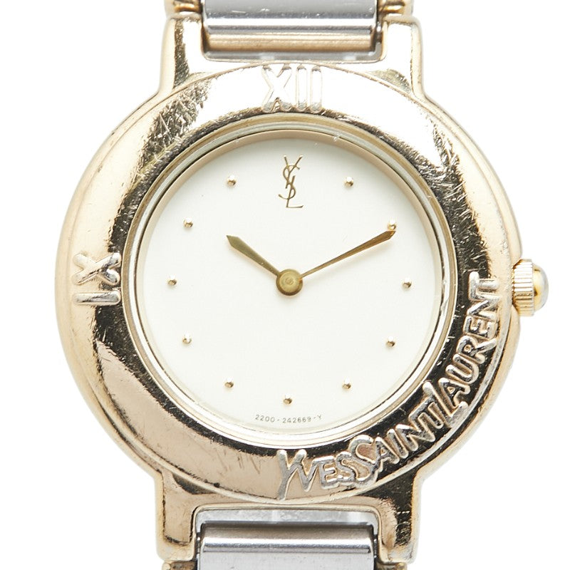 サンローラン 腕時計 2200-229789 クオーツ ベージュ文字盤 ステンレススチール メッキ レディース SAINT LAURENT 【中古】