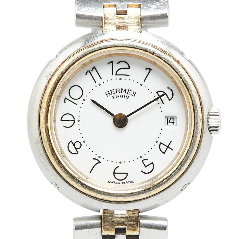 エルメス プロフィール 腕時計 クオーツ ホワイト文字盤 ステンレススチール メッキ レディース HERMES 【中古】