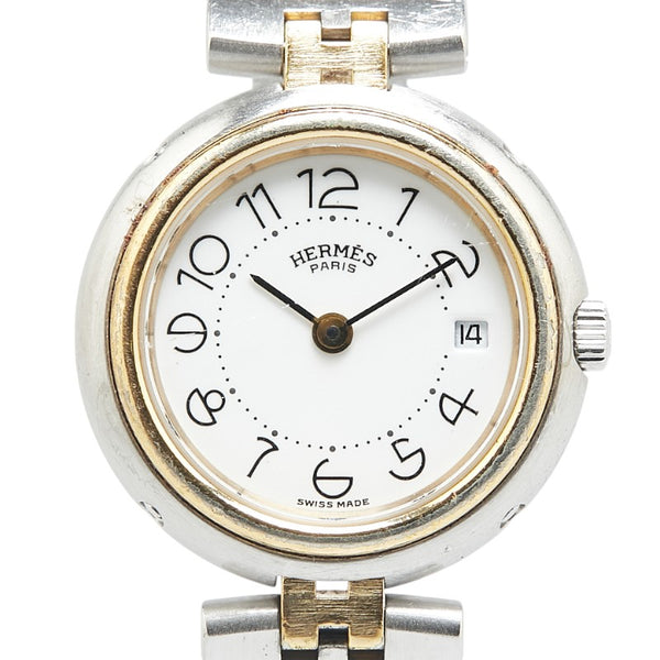 エルメス プロフィール 腕時計 クオーツ ホワイト文字盤 ステンレススチール メッキ レディース HERMES 【中古】