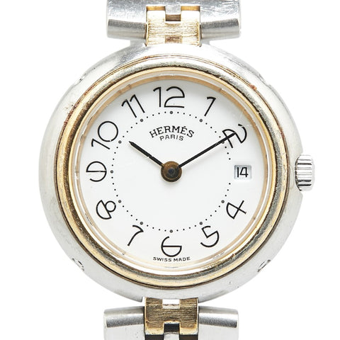 エルメス プロフィール 腕時計 クオーツ ホワイト文字盤 ステンレススチール メッキ レディース HERMES 【中古】