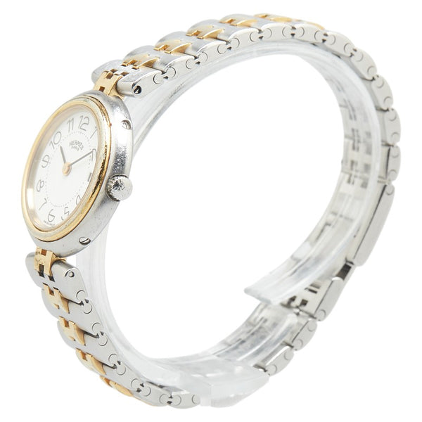 エルメス プロフィール 腕時計 クオーツ ホワイト文字盤 ステンレススチール メッキ レディース HERMES 【中古】