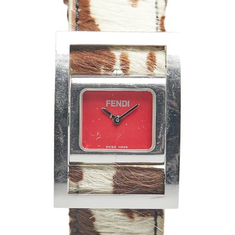 フェンディ REGISTERED MODEL ジャイロ 腕時計 クオーツ レッド文字盤 ステンレススチール ハラコ レディース FENDI 【中古】