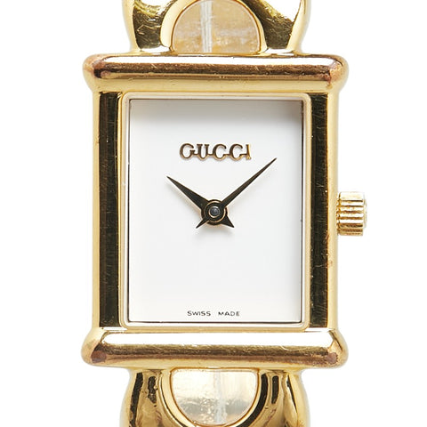 グッチ チェンジベルト ウォッチ 腕時計 1800L クオーツ ホワイト文字盤 メッキ レディース GUCCI 【中古】