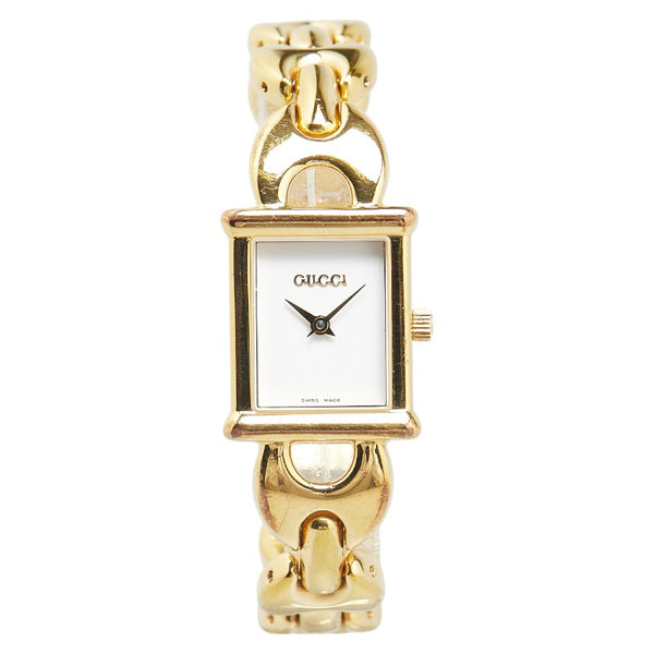 グッチ チェンジベルト ウォッチ 腕時計 1800L クオーツ ホワイト文字盤 メッキ レディース GUCCI 【中古】