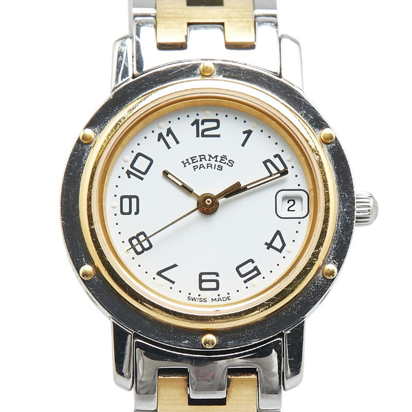 エルメス クリッパー 腕時計 CL4.220 クオーツ ホワイト文字盤 ステンレススチール メッキ レディース HERMES 【中古】