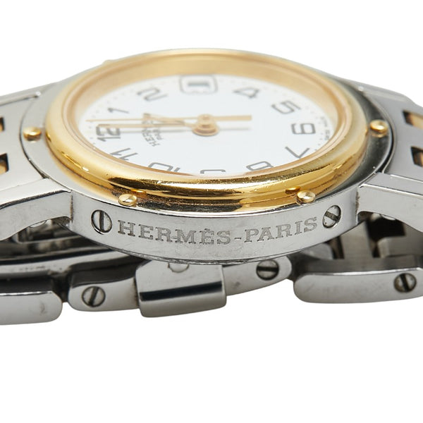 エルメス クリッパー 腕時計 CL4.220 クオーツ ホワイト文字盤 ステンレススチール メッキ レディース HERMES 【中古】