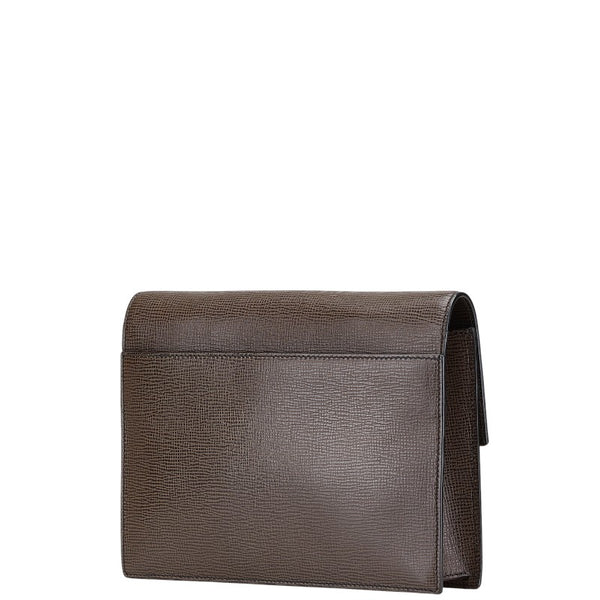 ロエベ ロゴプレート クラッチバッグ ブラウン シルバー レザー メンズ LOEWE 【中古】