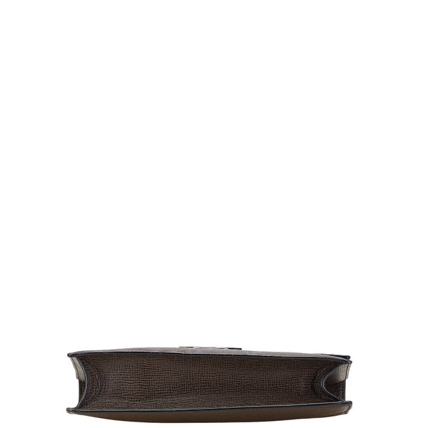 ロエベ ロゴプレート クラッチバッグ ブラウン シルバー レザー メンズ LOEWE 【中古】