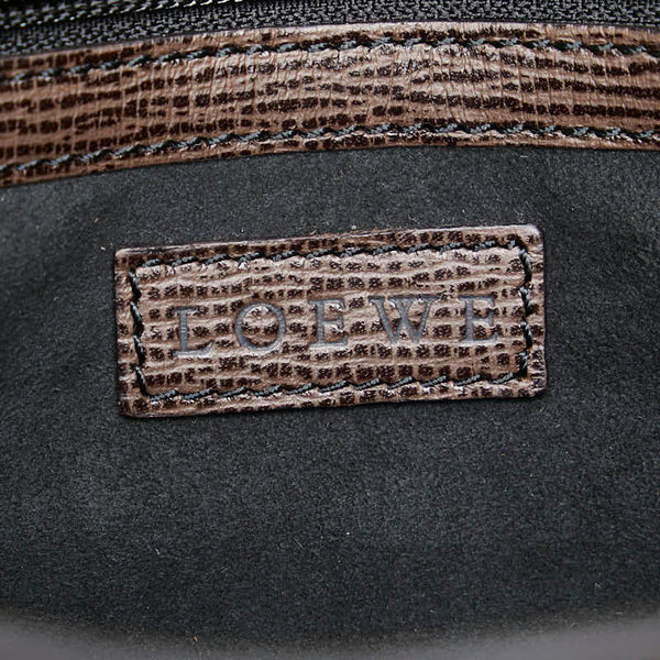 ロエベ ロゴプレート クラッチバッグ ブラウン シルバー レザー メンズ LOEWE 【中古】