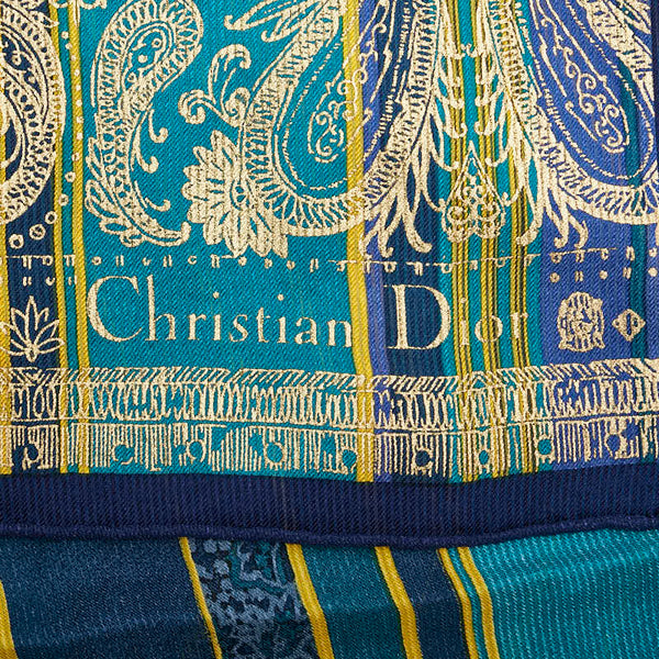 ディオール ペイズリー スカーフ ショール ネイビー マルチカラー シルク レディース Dior 【中古】