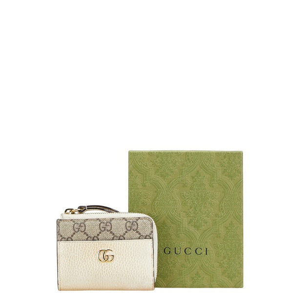 グッチ GGスプリーム GGマーモント L字ファスナー 二つ折り財布 658609 ベージュ ホワイト PVC レザー レディース GUCCI 【中古】