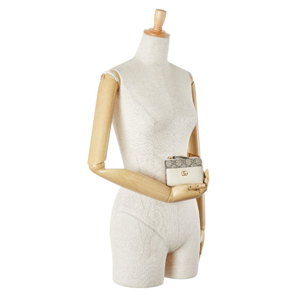 グッチ GGスプリーム GGマーモント L字ファスナー 二つ折り財布 658609 ベージュ ホワイト PVC レザー レディース GUCCI 【中古】