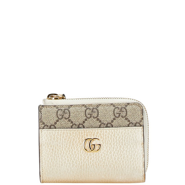 グッチ GGスプリーム GGマーモント L字ファスナー 二つ折り財布 658609 ベージュ ホワイト PVC レザー レディース GUCCI 【中古】