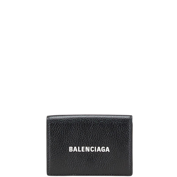 バレンシアガ ロゴ 三つ折り財布 コンパクトウォレット 594312 ブラック レザー レディース BALENCIAGA 【中古】