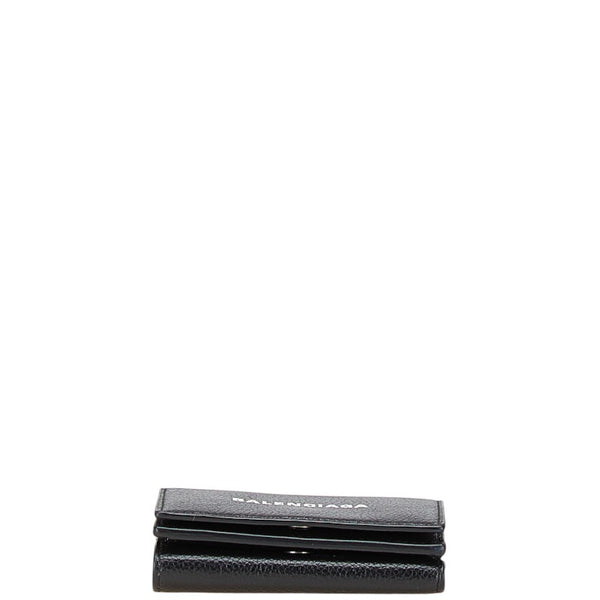 バレンシアガ ロゴ 三つ折り財布 コンパクトウォレット 594312 ブラック レザー レディース BALENCIAGA 【中古】