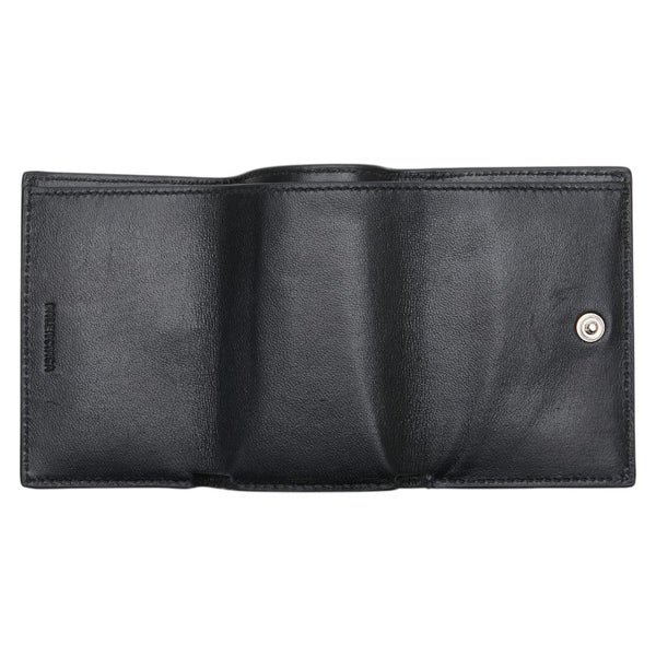 バレンシアガ ロゴ 三つ折り財布 コンパクトウォレット 594312 ブラック レザー レディース BALENCIAGA 【中古】