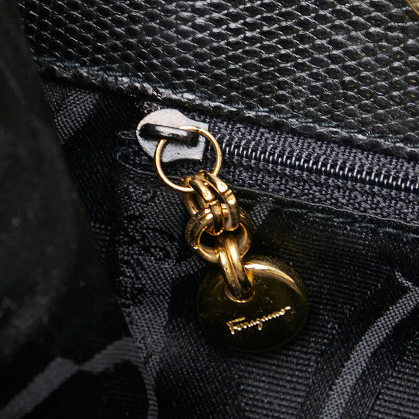 サルヴァトーレフェラガモ ヴァラ トートバッグ ショルダーバッグ BK-21 2530 ブラック レザー レディース Salvatore Ferragamo 【中古】