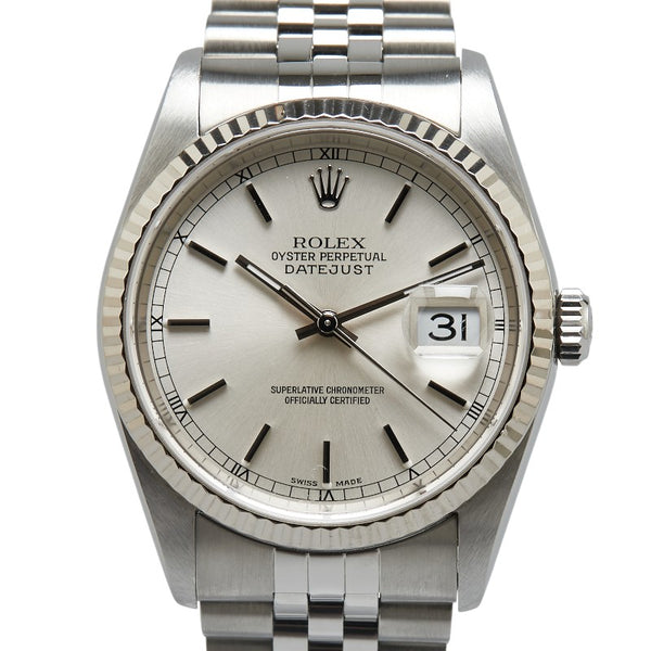 ロレックス デイトジャスト 腕時計 16234 自動巻き シルバー文字盤 ステンレススチール ホワイトゴールド メンズ ROLEX 【中古】