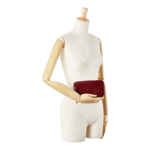 カルティエ ハッピーバースデー 長財布 ワインレッド ボルドー パテントレザー レディース CARTIER 【中古】