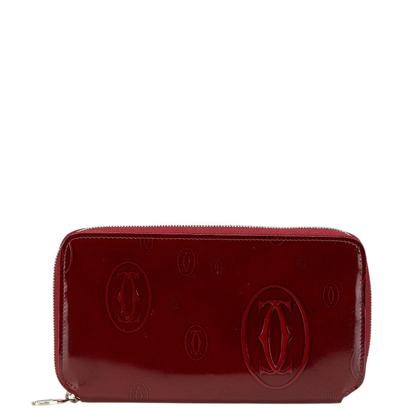 カルティエ ハッピーバースデー 長財布 ワインレッド ボルドー パテントレザー レディース CARTIER 【中古】