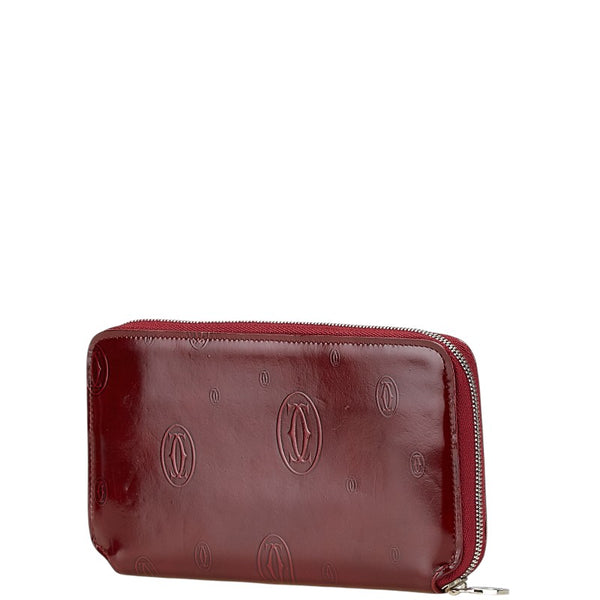 カルティエ ハッピーバースデー 長財布 ワインレッド ボルドー パテントレザー レディース CARTIER 【中古】