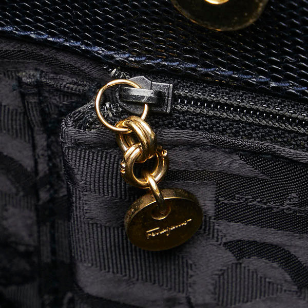 サルヴァトーレフェラガモ ヴァラ 型押し トートバッグ ハンドバッグ AQ21 2530 ブラック レザー レディース Salvatore Ferragamo 【中古】