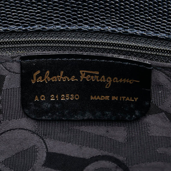 サルヴァトーレフェラガモ ヴァラ 型押し トートバッグ ハンドバッグ AQ21 2530 ブラック レザー レディース Salvatore Ferragamo 【中古】