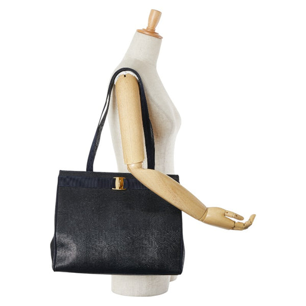 サルヴァトーレフェラガモ ヴァラ 型押し トートバッグ ハンドバッグ AQ21 2530 ブラック レザー レディース Salvatore Ferragamo 【中古】