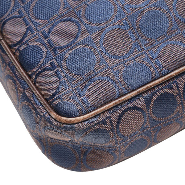 サルヴァトーレフェラガモ ガンチーニ柄 斜め掛け ショルダーバッグ BA-21 2781 ブラウン ネイビー キャンバス レザー レディース Salvatore Ferragamo 【中古】