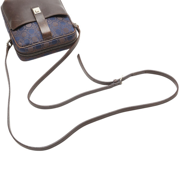 サルヴァトーレフェラガモ ガンチーニ柄 斜め掛け ショルダーバッグ BA-21 2781 ブラウン ネイビー キャンバス レザー レディース Salvatore Ferragamo 【中古】