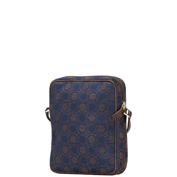 サルヴァトーレフェラガモ ガンチーニ柄 斜め掛け ショルダーバッグ BA-21 2781 ブラウン ネイビー キャンバス レザー レディース Salvatore Ferragamo 【中古】