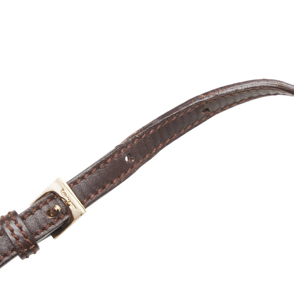 サルヴァトーレフェラガモ ガンチーニ柄 斜め掛け ショルダーバッグ BA-21 2781 ブラウン ネイビー キャンバス レザー レディース Salvatore Ferragamo 【中古】