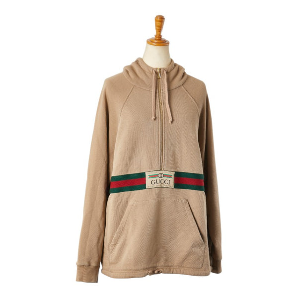 グッチ ウェブ＆GUCCI ウェブストライプ ハーフジップパーカー サイズ：XS 644656 ブラウン マルチカラー コットン レディース GUCCI 【中古】