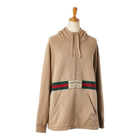 グッチ ウェブ＆GUCCI ウェブストライプ ハーフジップパーカー サイズ：XS 644656 ブラウン マルチカラー コットン レディース GUCCI 【中古】