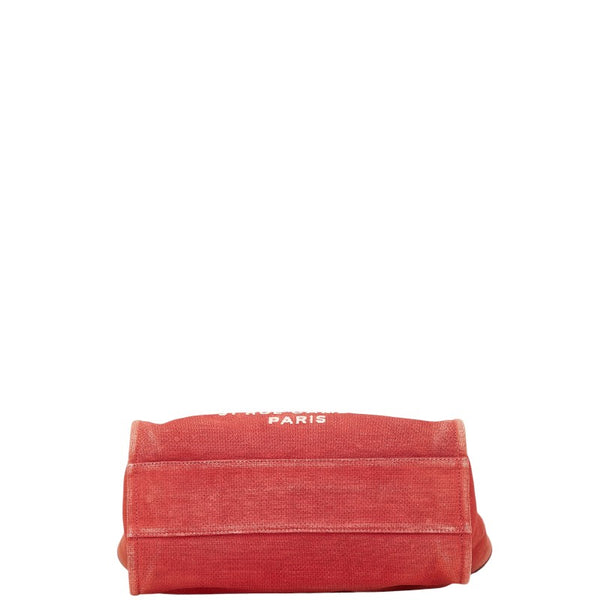 シャネル ドーヴィルラインMM ココマーク チェーン ショルダーバッグ トートバッグ レッド キャンバス レザー レディース CHANEL 【中古】