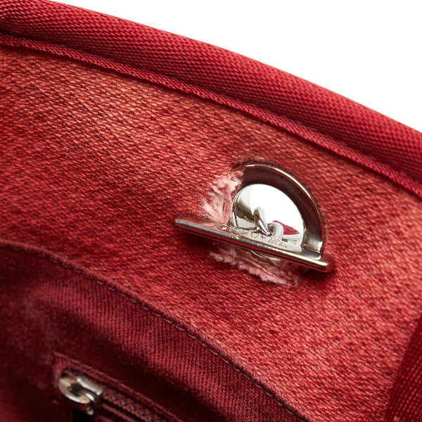 シャネル ドーヴィルラインMM ココマーク チェーン ショルダーバッグ トートバッグ レッド キャンバス レザー レディース CHANEL 【中古】